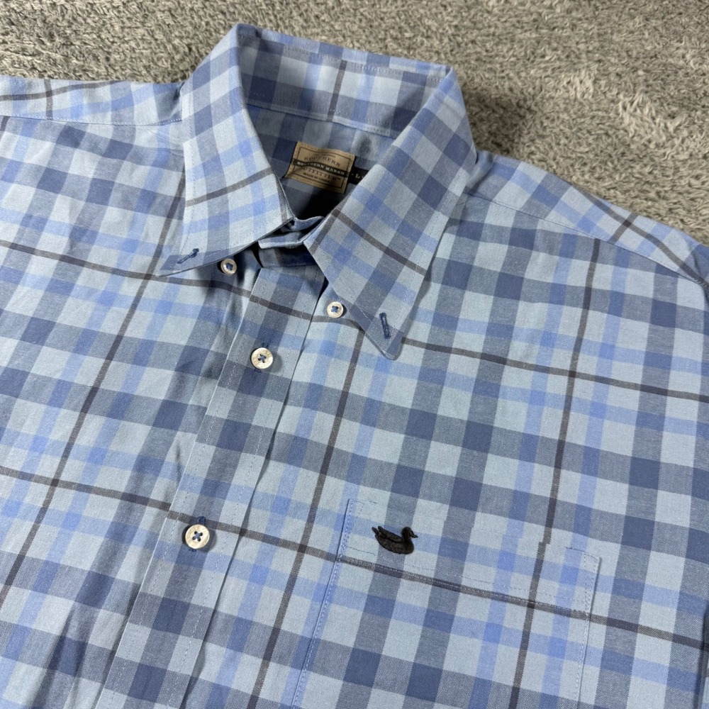 Southern Marsh Oxford Button Down Shirt Mens Large Blue Plaid Windowpane Logo